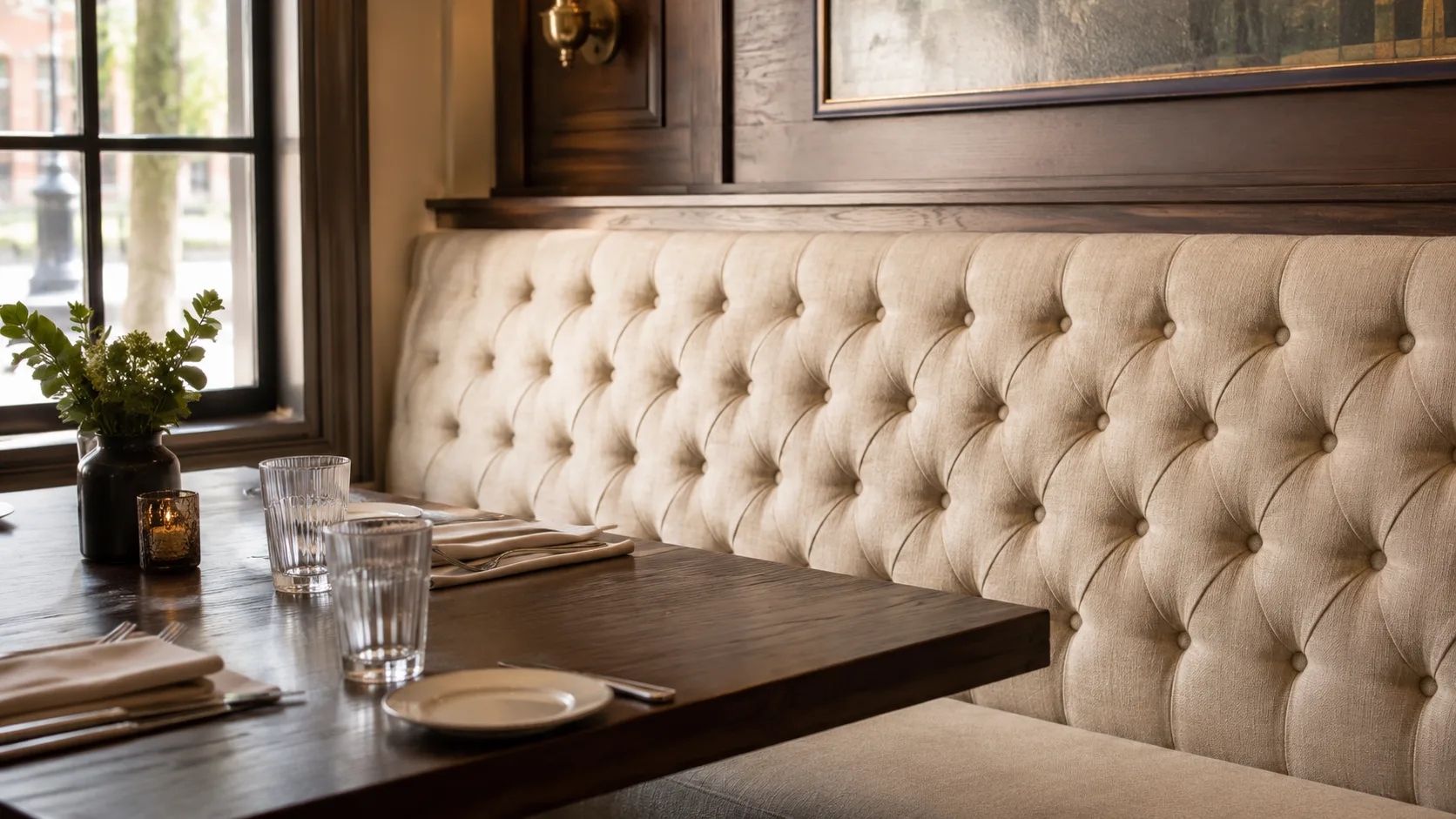 Restaurant banquette tufted upholstery commercial grade seating