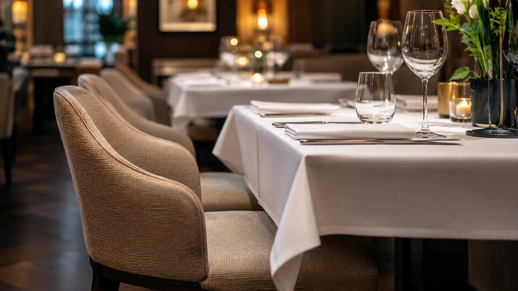 Restaurant dining chairs and table setting in commercial environment