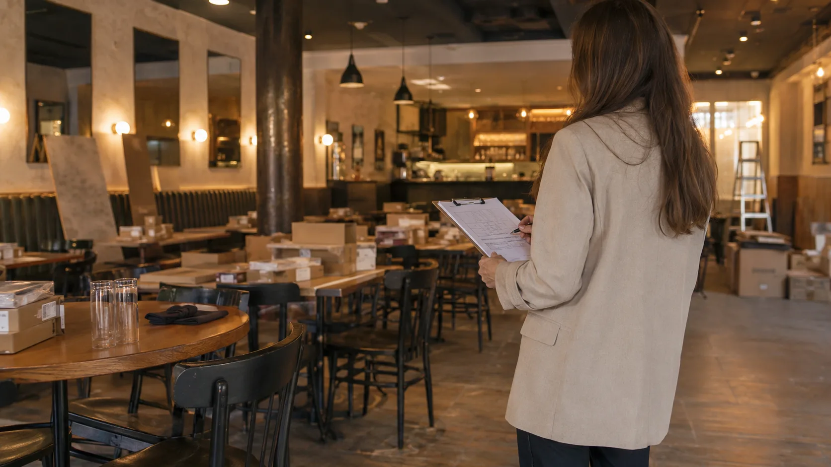 Restaurant furniture planning with interior designer and floor plan
