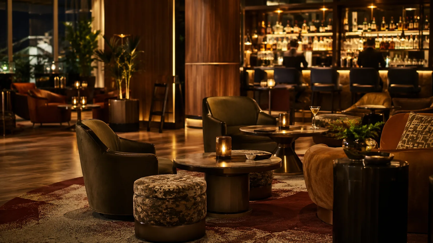 Bar cocktail lounge seating interior showing commercial furniture in use
