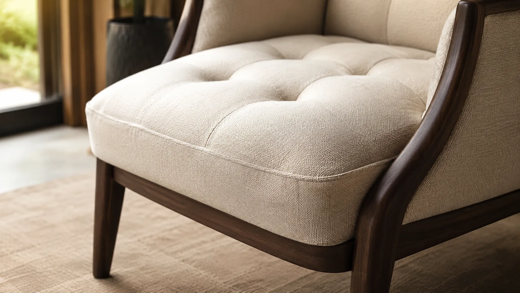 Commercial lounge chair tufted upholstery showing contract grade construction