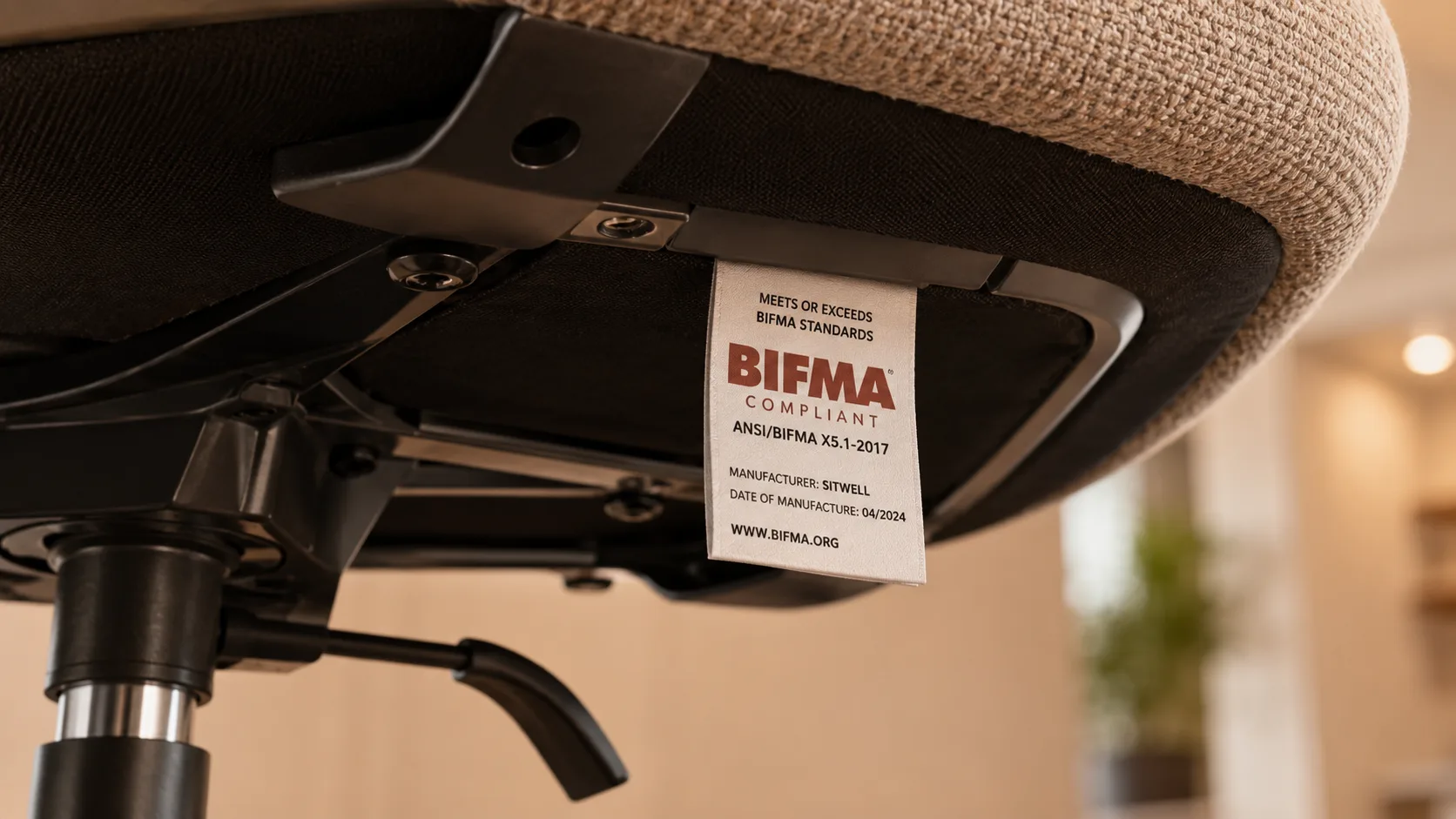 BIFMA certified commercial chair with certification label