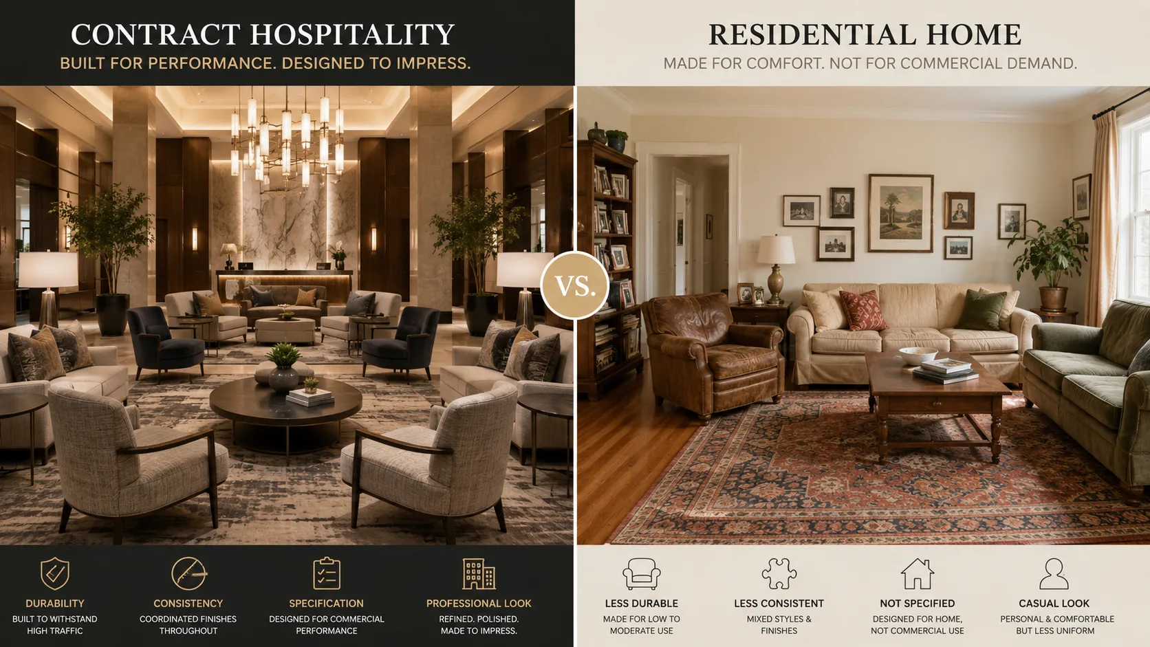 Contract furniture versus residential furniture comparison side by side