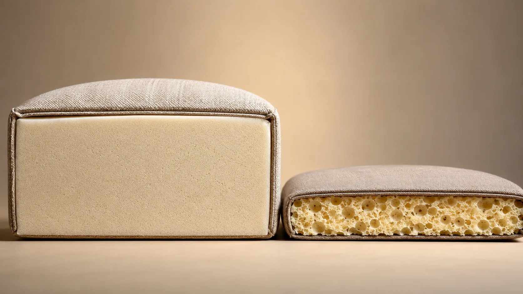 Commercial versus consumer seat cushion construction showing foam density difference