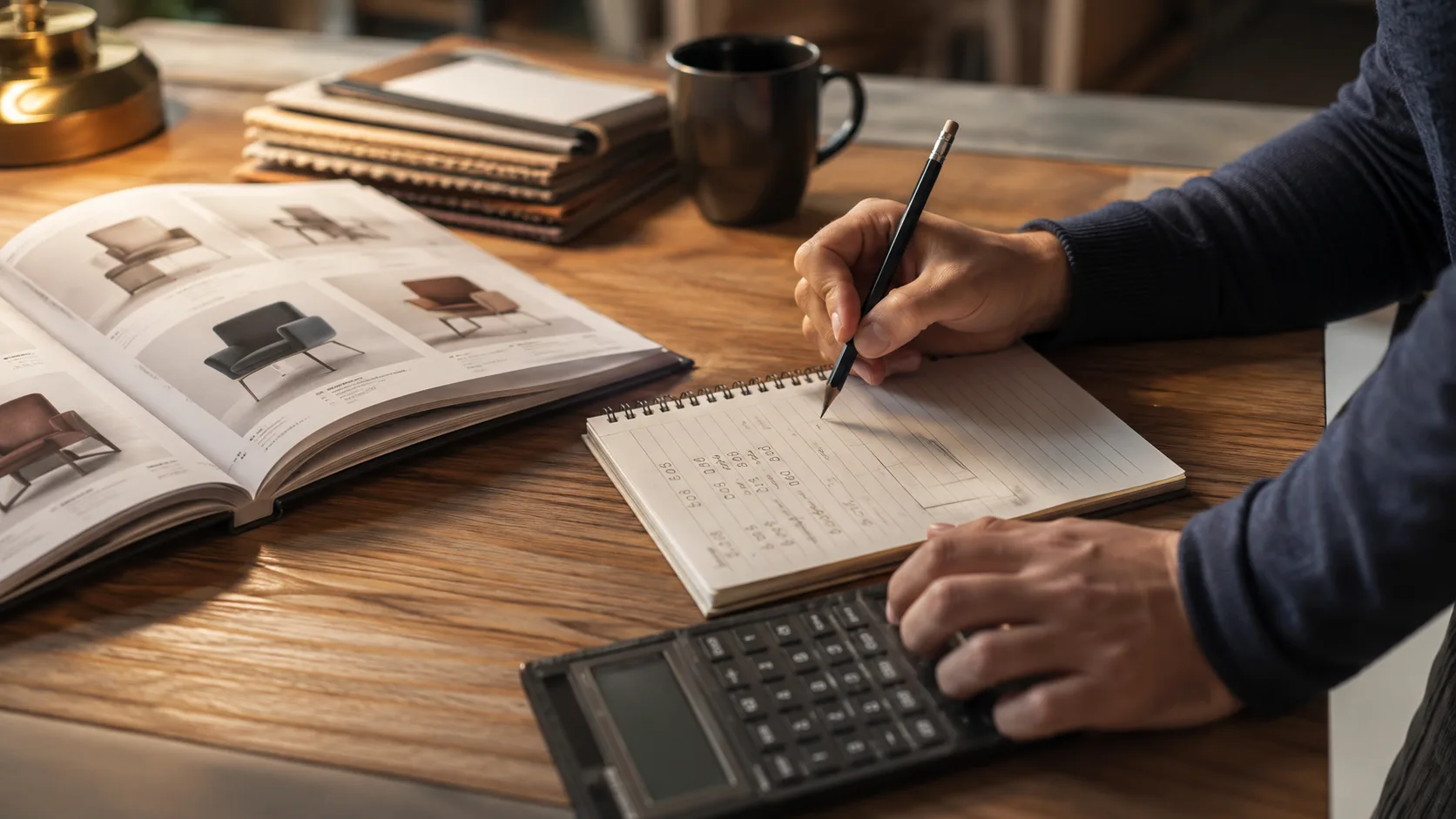 Commercial furniture order quantity calculation showing pricing tier breakdown