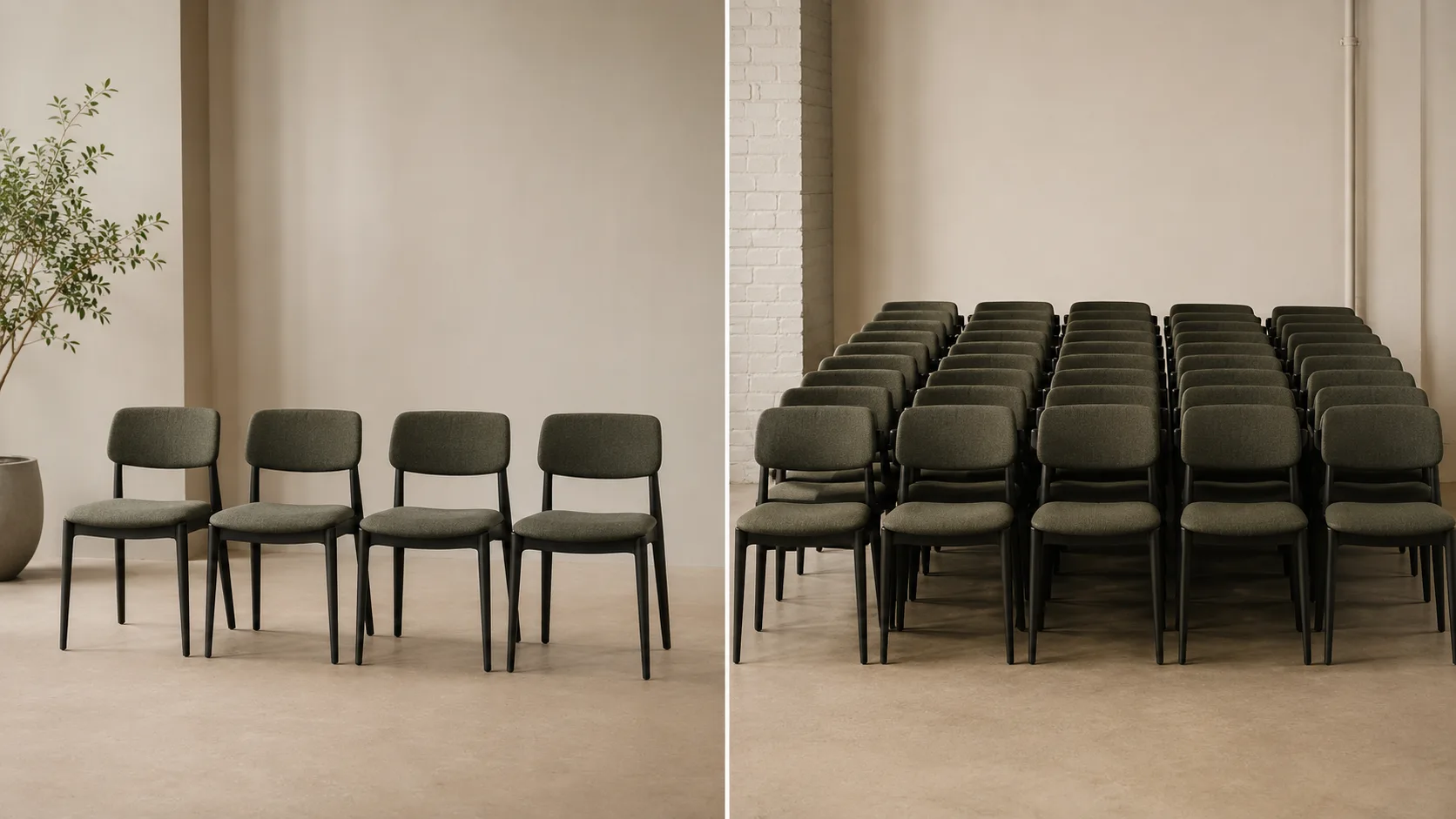 Commercial furniture small versus bulk order comparison showing pricing tiers