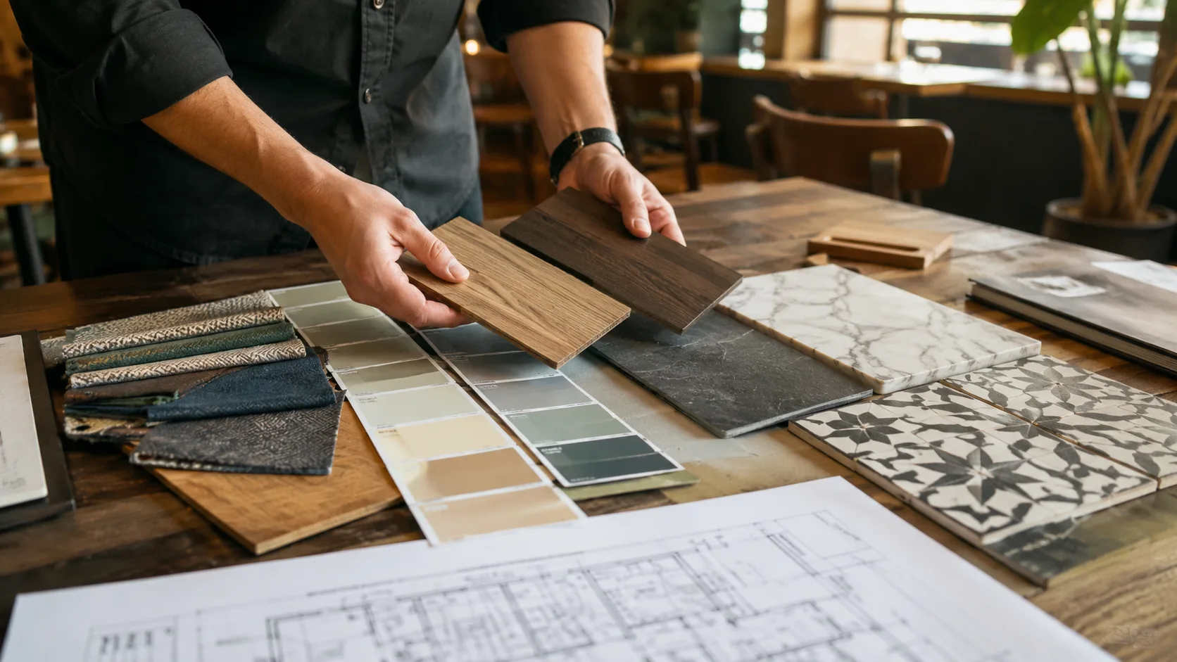 Restaurant furniture material and finish selection showing concept coordination