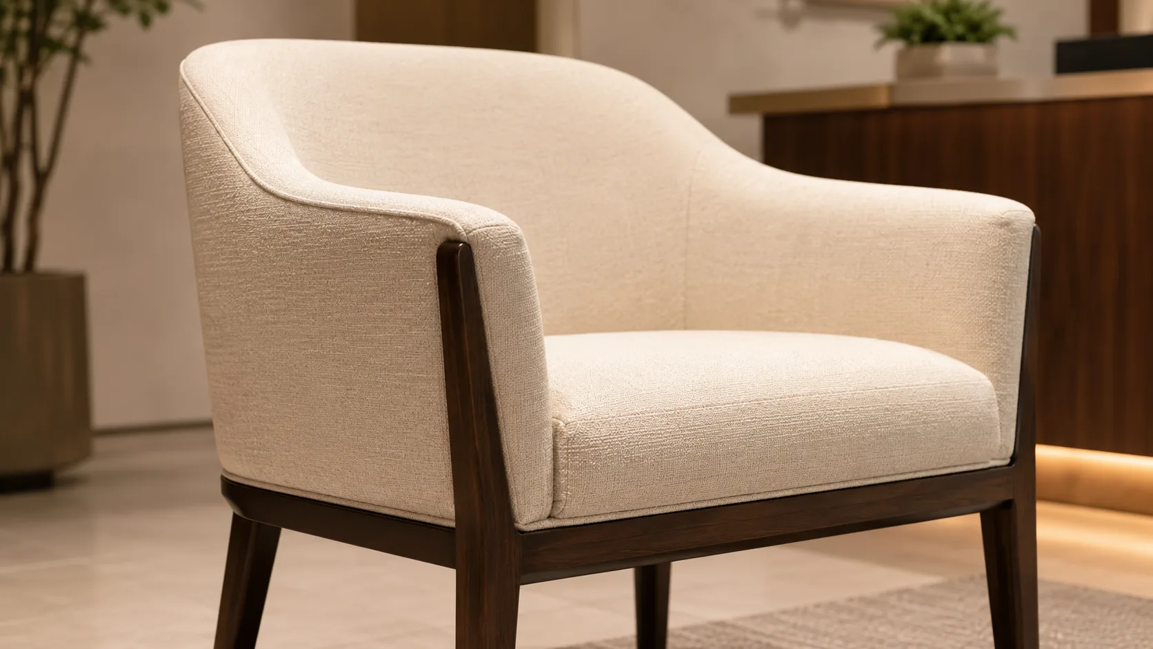 Commercial reception chair close-up showing fabric and frame quality detail