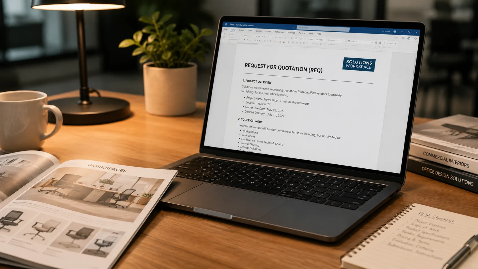 Commercial furniture RFQ request for quote showing proper specification document
