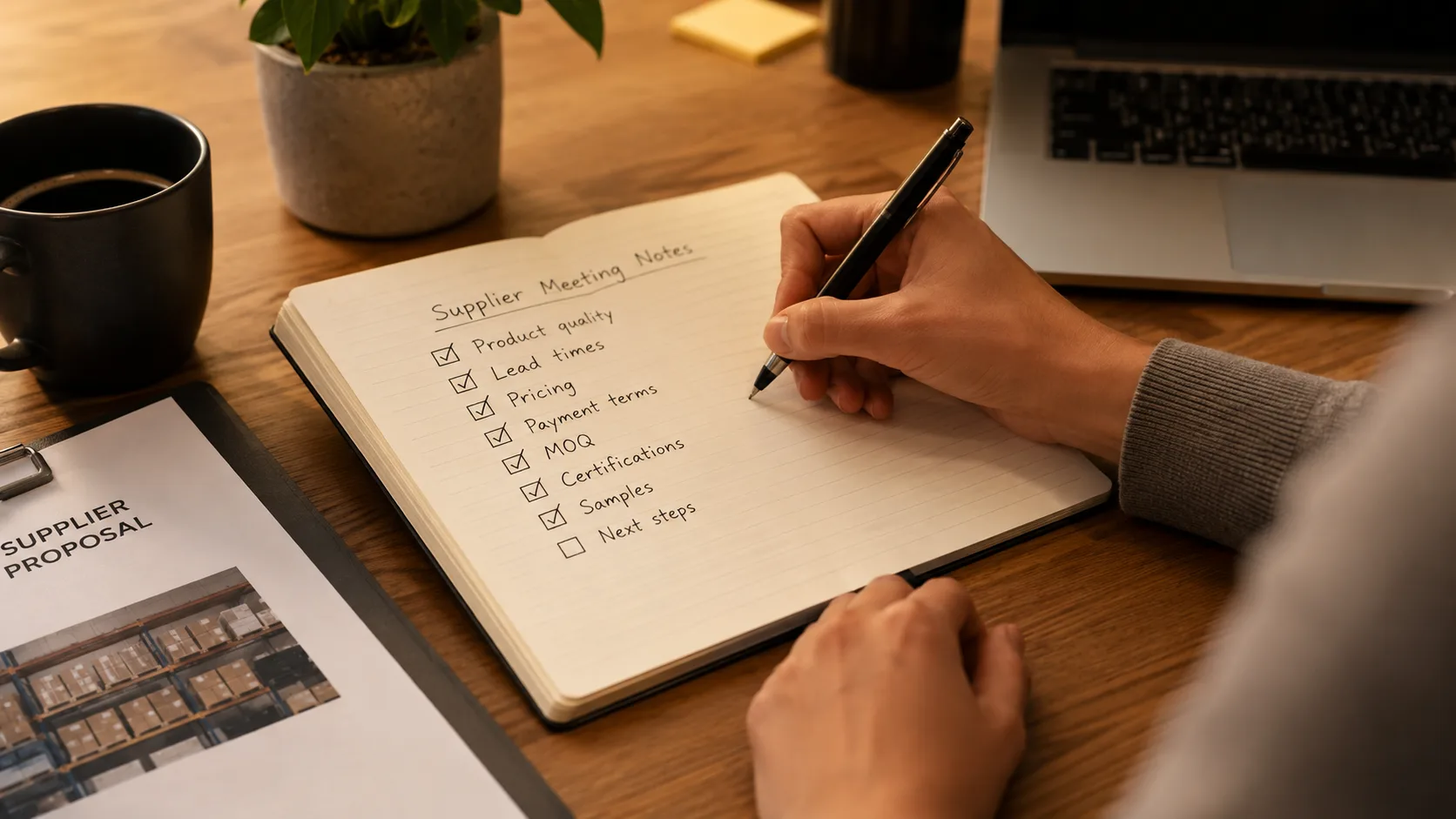 Commercial furniture supplier buyer notes showing consultation process