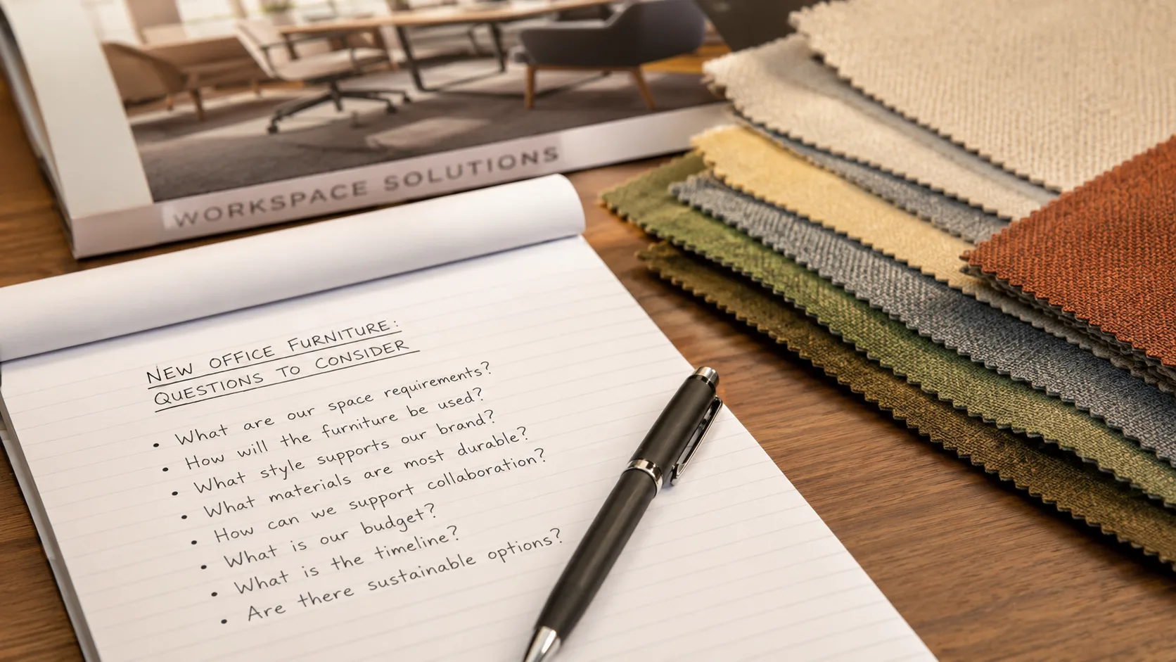 Commercial furniture supplier questionnaire showing buyer evaluation checklist
