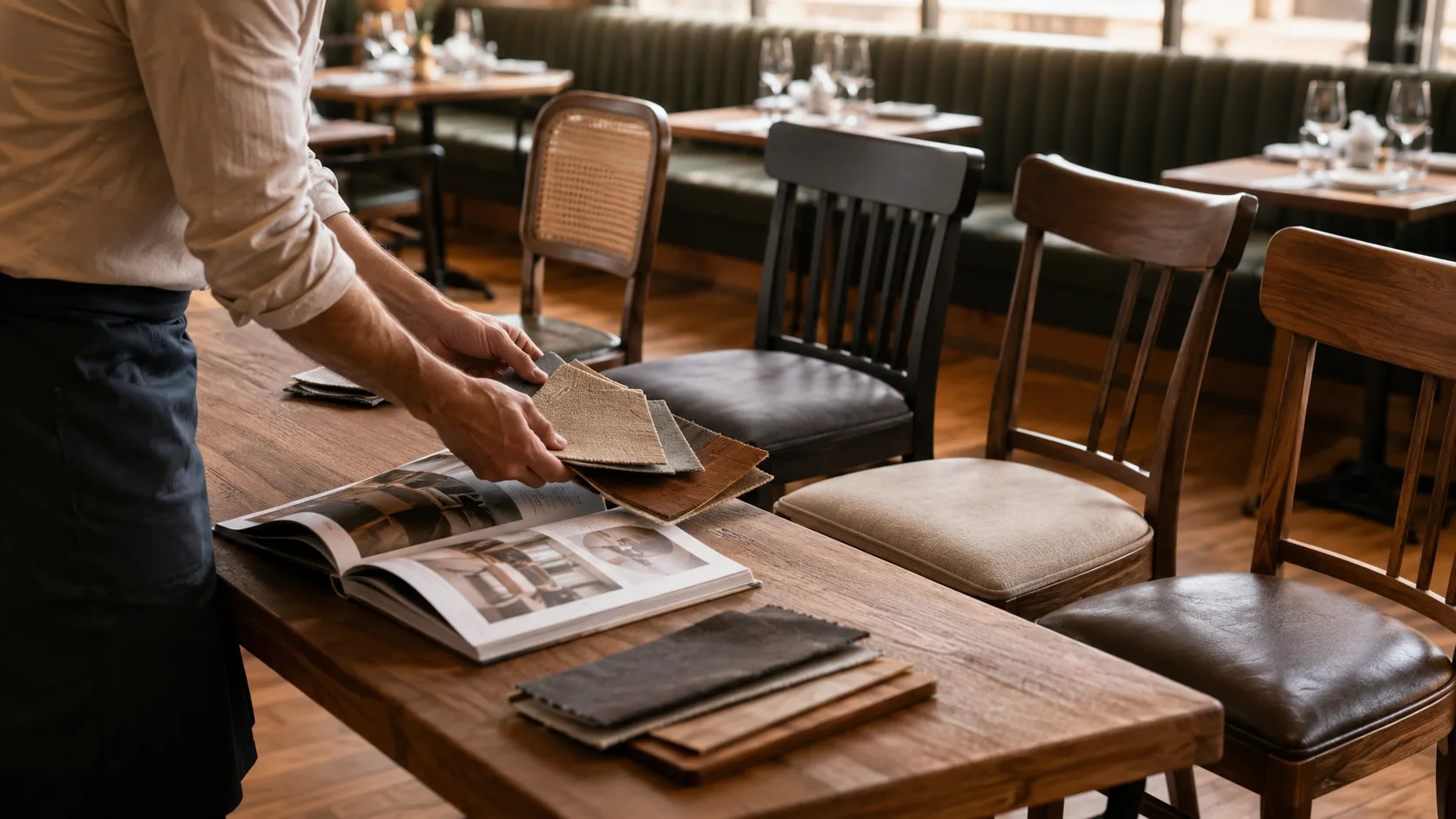Restaurant furniture refresh fabric selection showing new upholstery choices