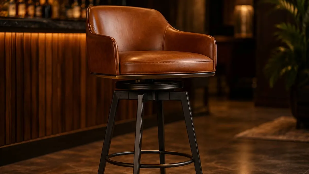 Commercial bar stool leather swivel product showing commercial grade barstool detail