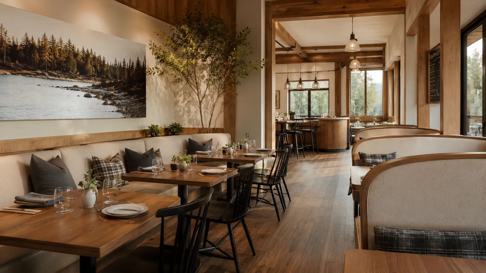 Commercial furniture Canada rustic restaurant showing completed commercial installation