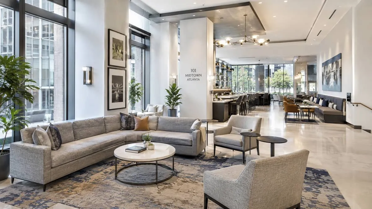 Commercial furniture supplier sample review for Topeka hospitality project showing frame and fabric options