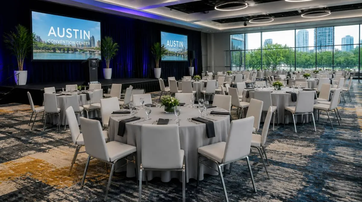 Charleston banquet chairs stacked on a rolling cart in a hotel service corridor ahead of a high volume event reset