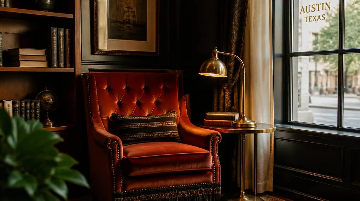 Boutique hotel furniture in Charleston French Quarter property showing contract-grade lounge seating suited to humid coastal conditions