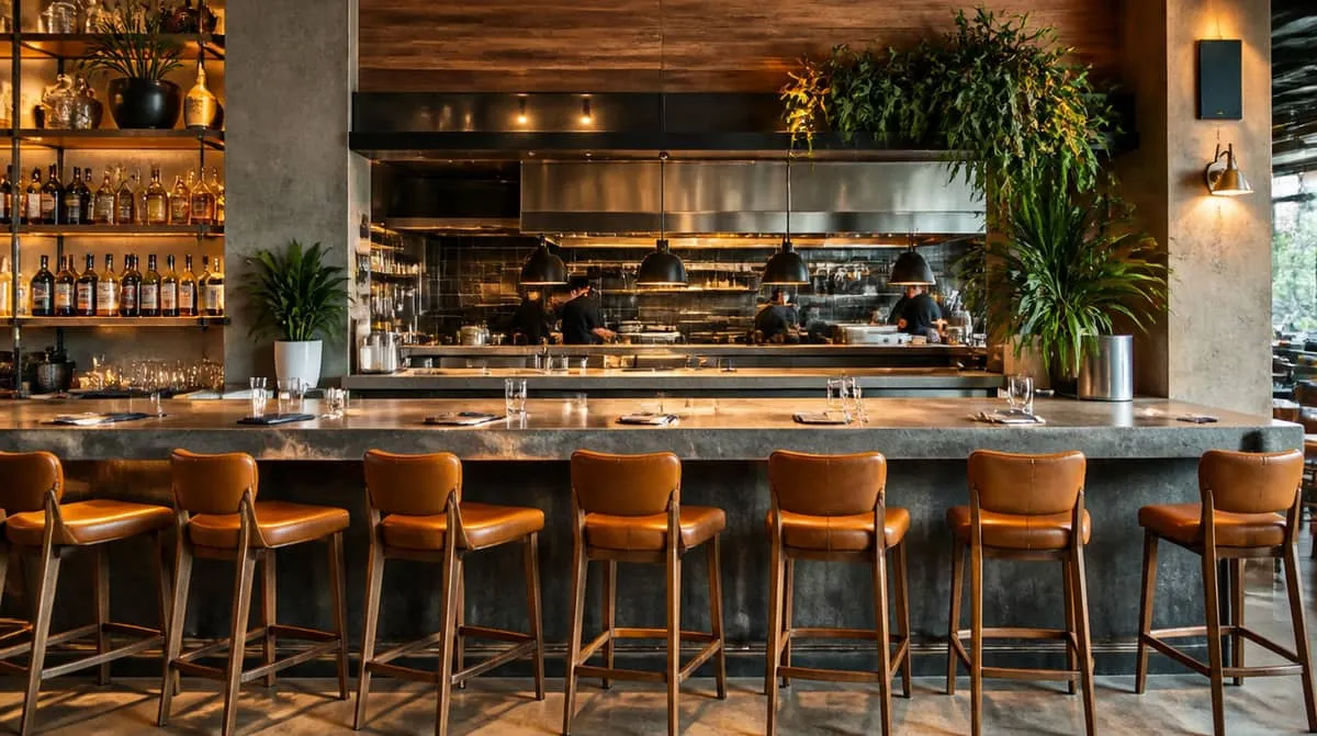 Contract-grade restaurant dining chairs in a Charleston commercial dining room showing reinforced frame construction and durable upholstery