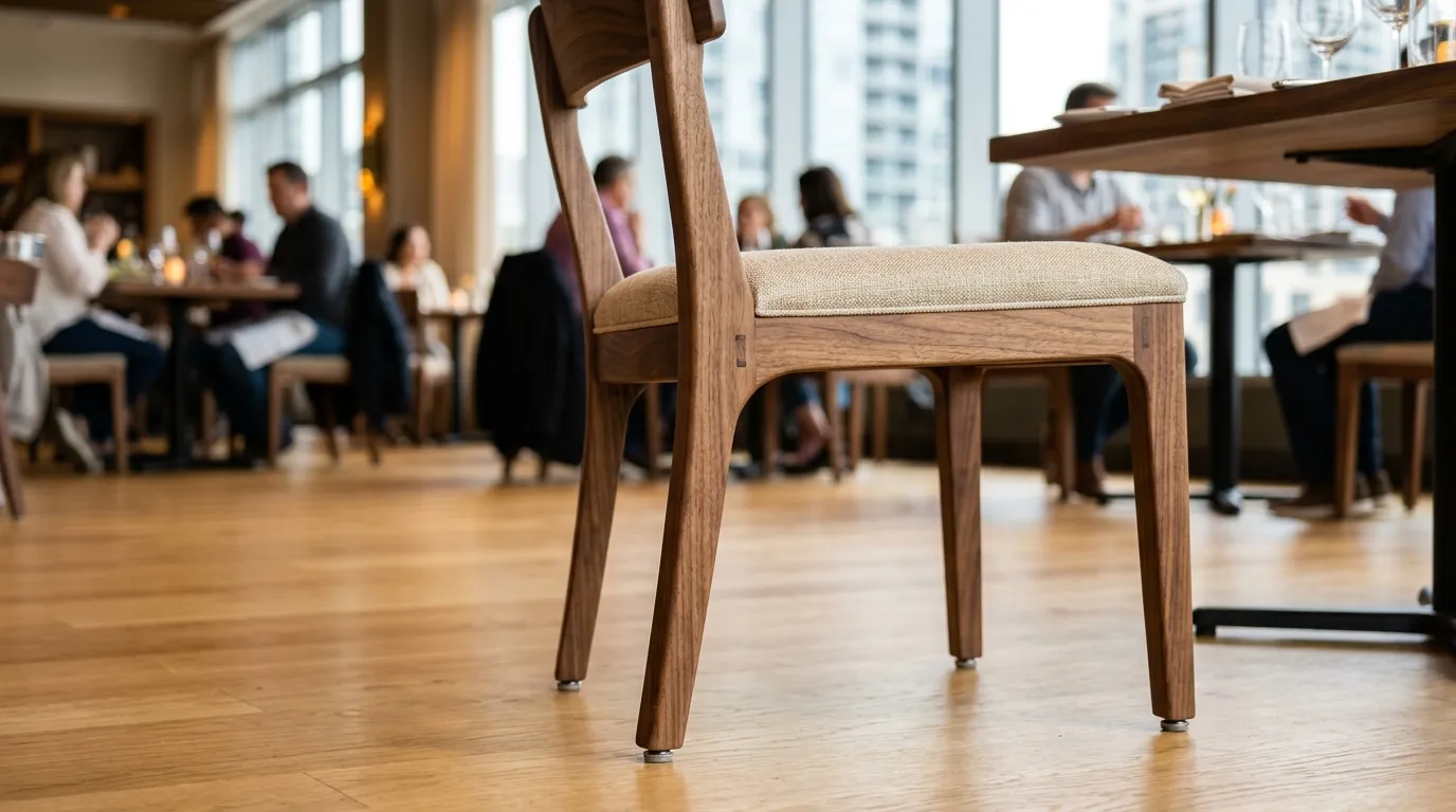 Restaurant table and base specification in a Fargo dining room showing commercial tabletop and heavy-duty base construction