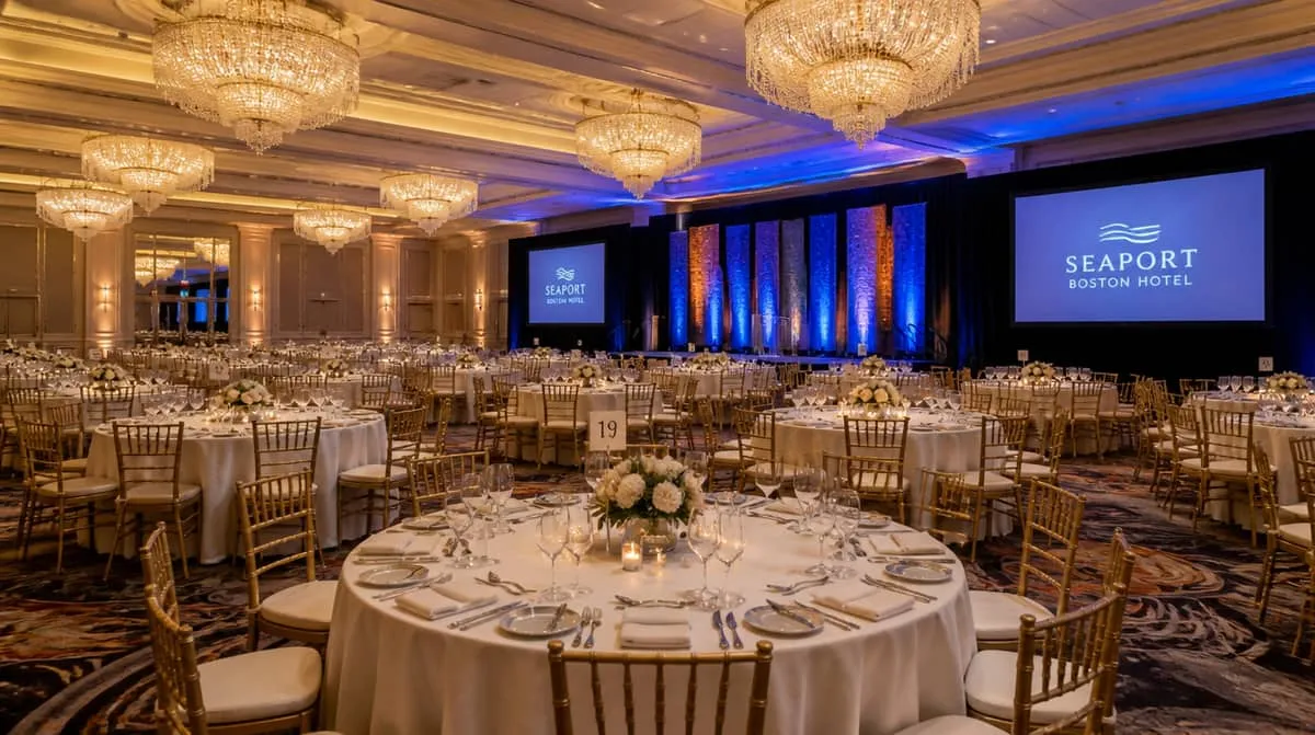 Banquet event chairs and tables staged for delivery in Boston