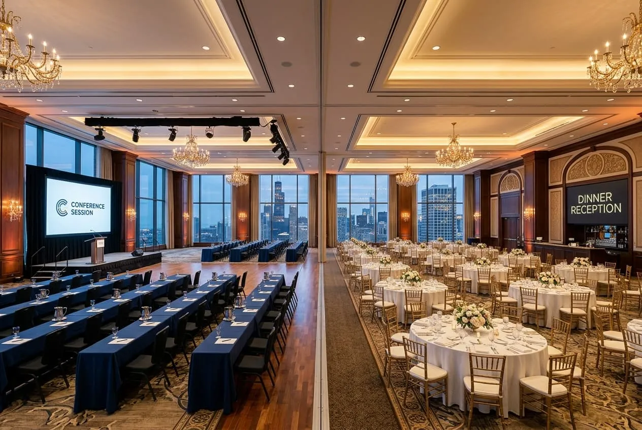 Banquet event chairs staged and stacked for a large venue order