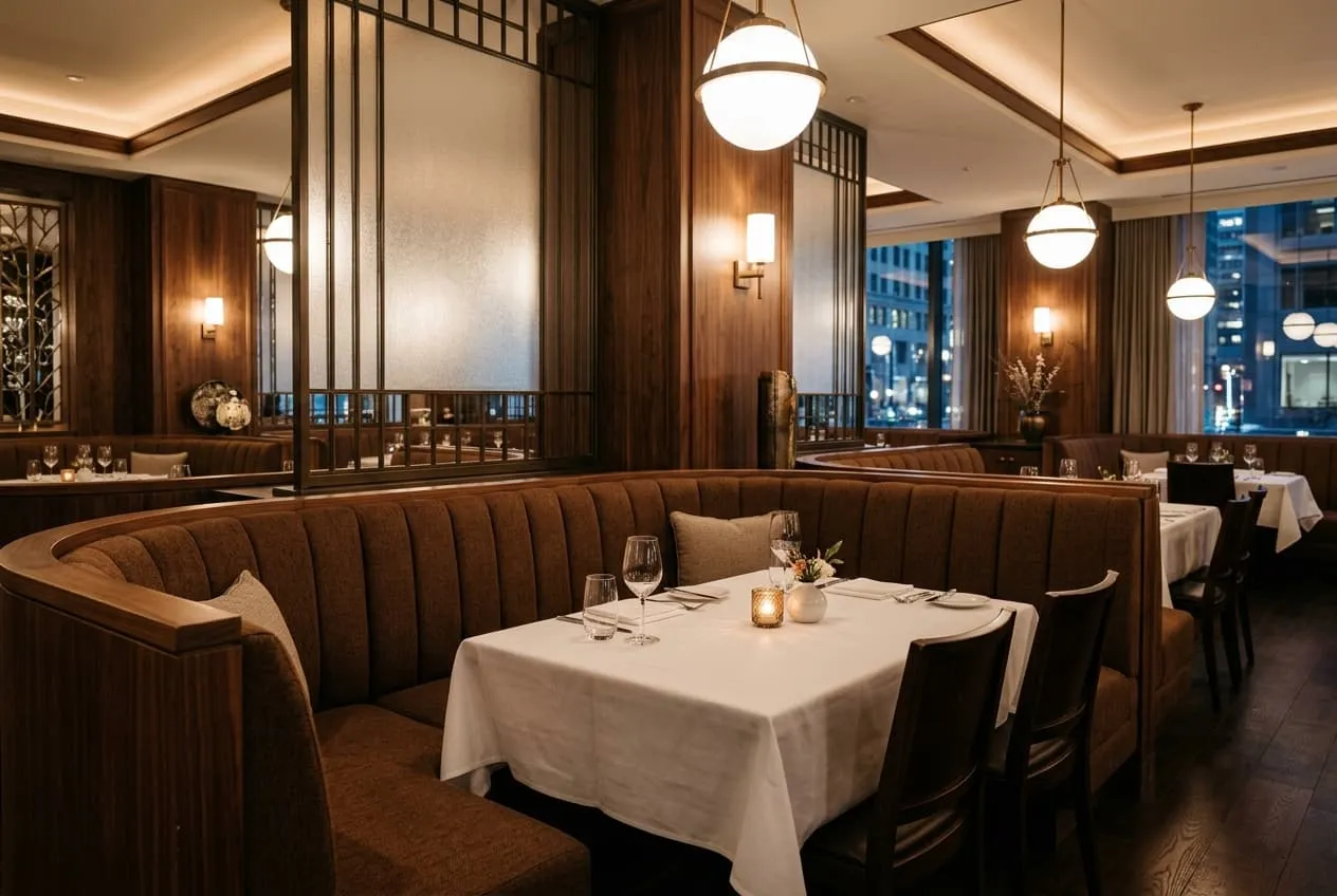 Stacked metal cafe chairs in a commercial restaurant dining room