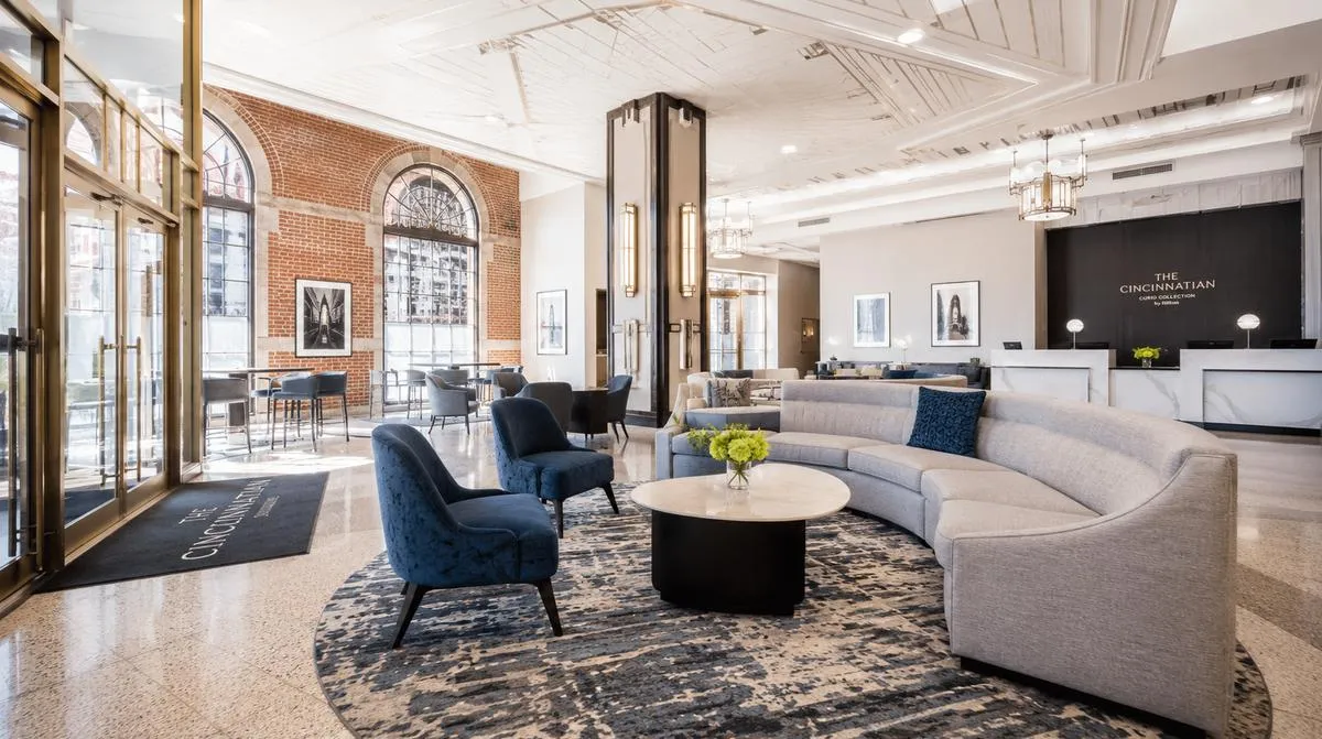 Little Rock convention hotel lobby furniture showing contract-grade lounge seating cluster with high-resilience foam and commercial-rated upholstery for high-volume guest traffic
