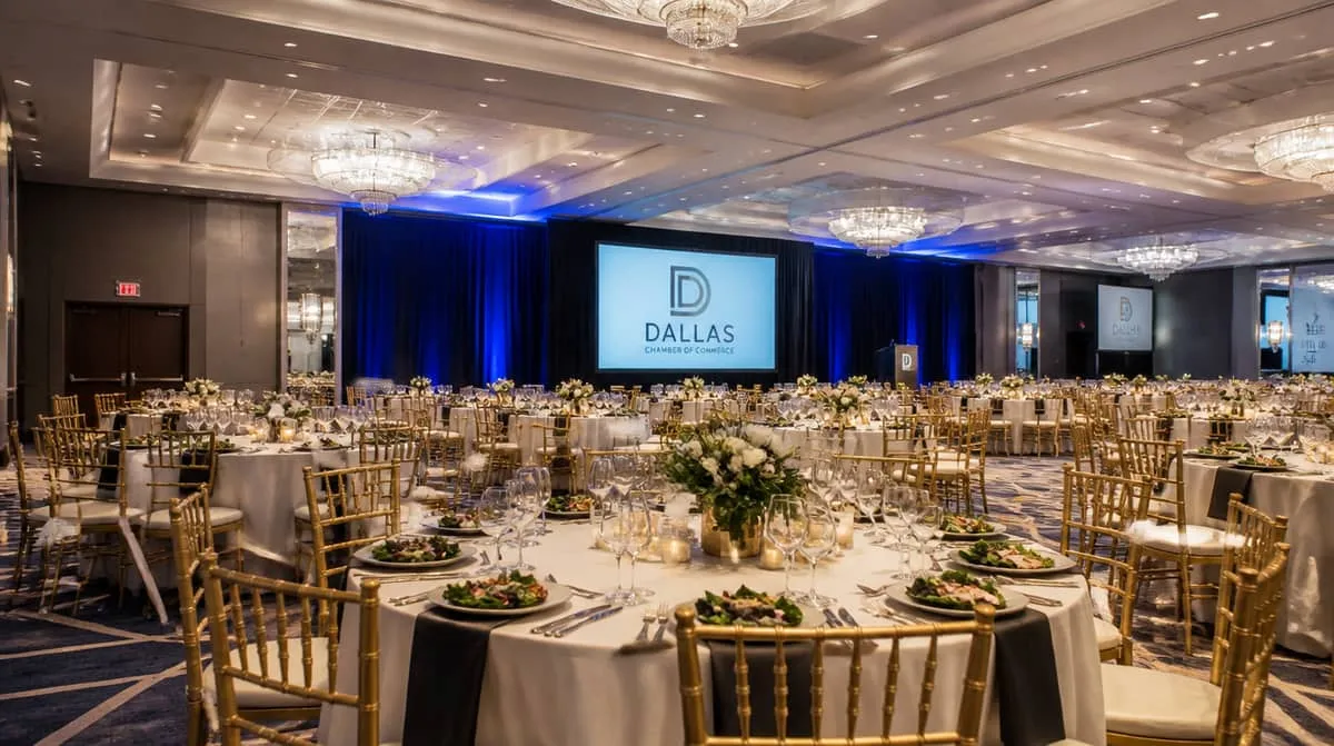 Rows of banquet event chairs set up for a large wedding reception order