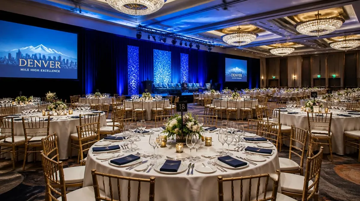 Banquet event furniture arranged for a large scale venue order in Denver