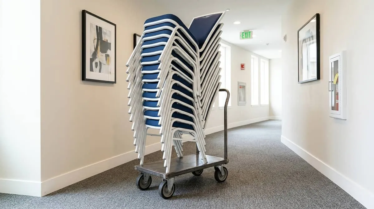 Commercial folding tables and staging equipment for Portland OR convention hotel, ballroom, and event venue configuration and service