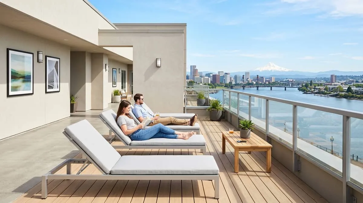 Aluminum, teak, and resin wicker material specifications for Portland OR commercial patio furniture in Pacific Northwest climate conditions