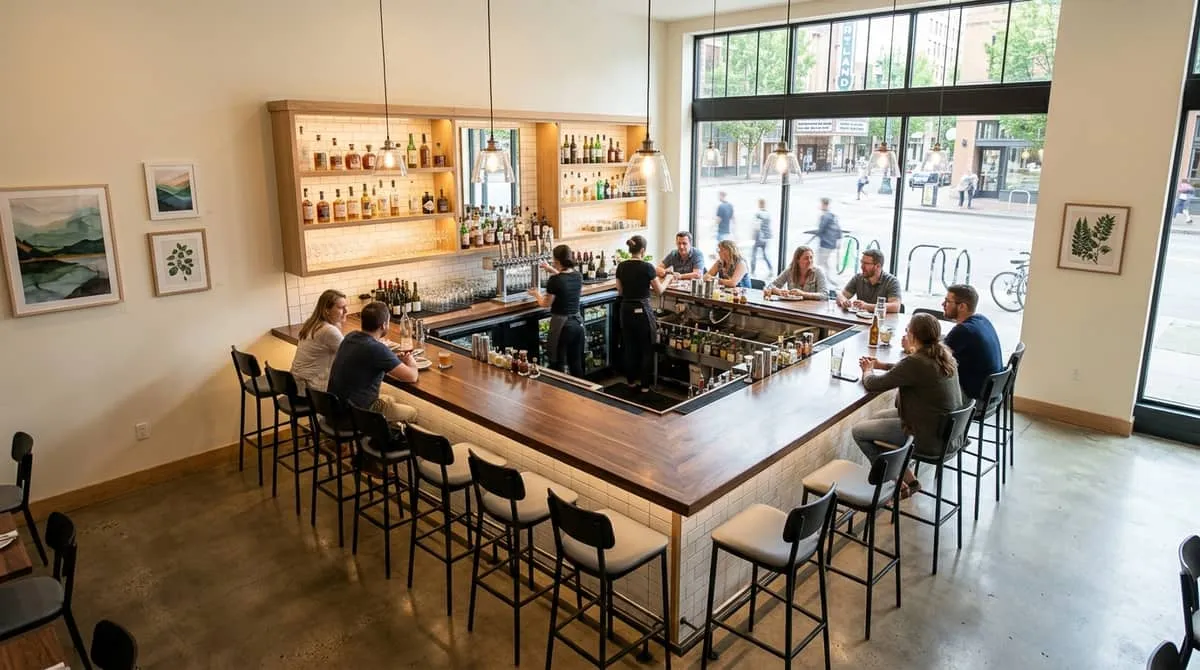 Restaurant table bases, tops, and dining configurations for Pearl District and Division Street Portland concepts