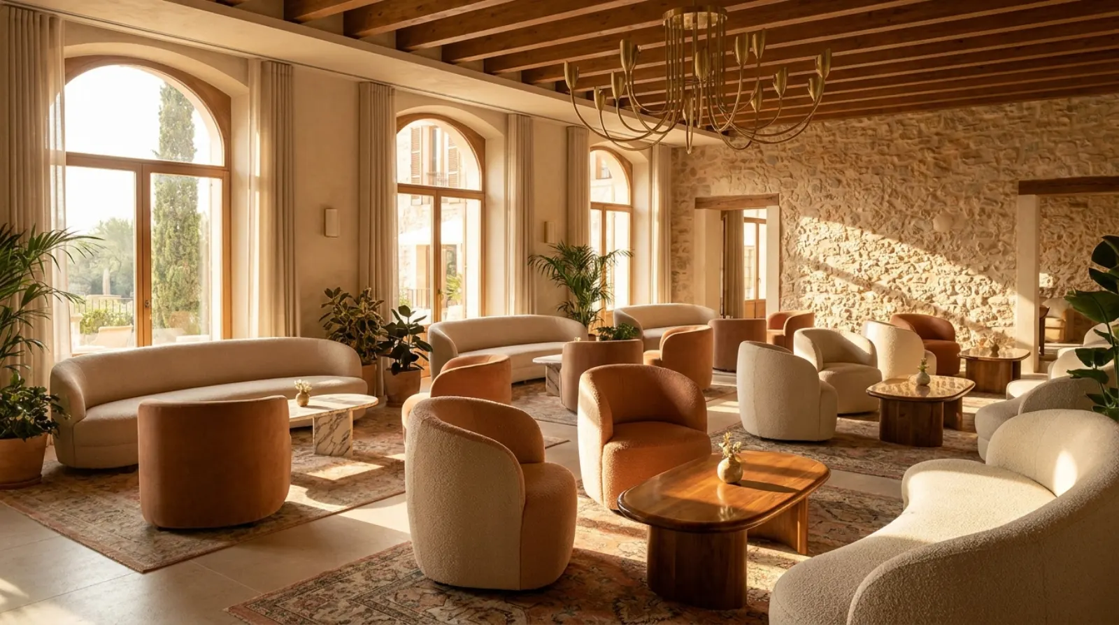 Hotel lobby seating area with contract furniture